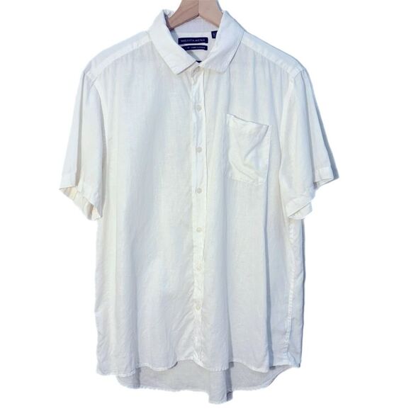 Saks Fifth Avenue White Linen Classic Fit Short Sleeve Men XL Button Down Shirt. - Picture 1 of 11